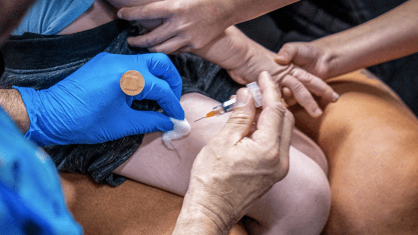 A child gets the MMR vaccine on March 1 in Lubbock, Texas.